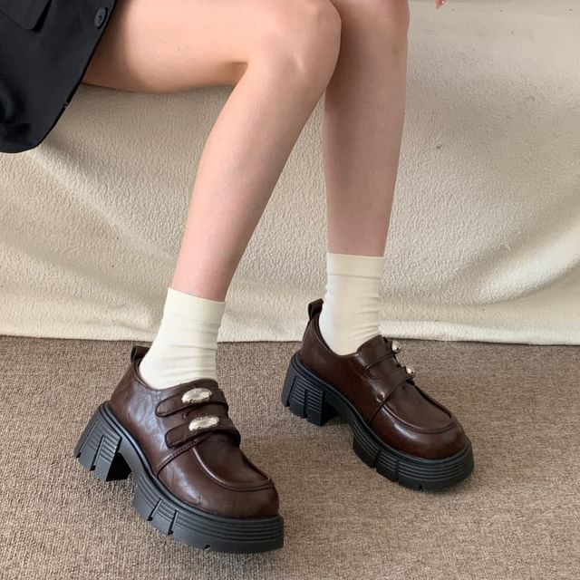 Faux Leather Double Strap Platform Loafers