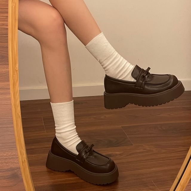 Faux Leather Plain Loafers