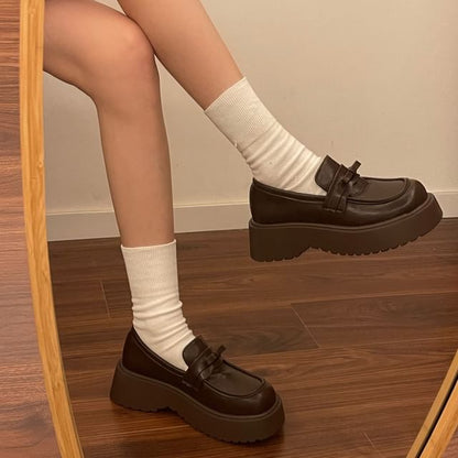 Faux Leather Plain Loafers