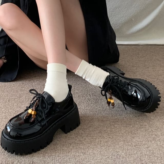 Faux Leather Patent Platform Lace-Up Shoes