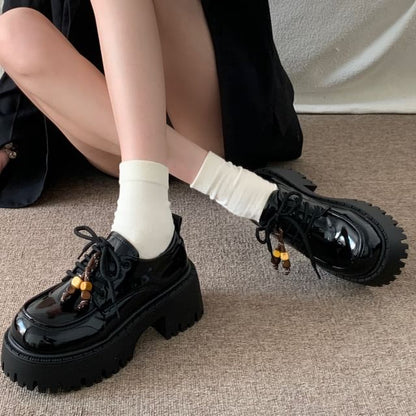 Faux Leather Patent Platform Lace-Up Shoes