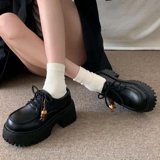 Faux Leather Patent Platform Lace-Up Shoes