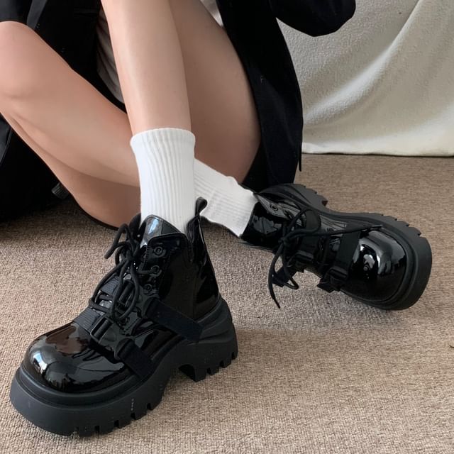 Faux Leather Platform Short Boots