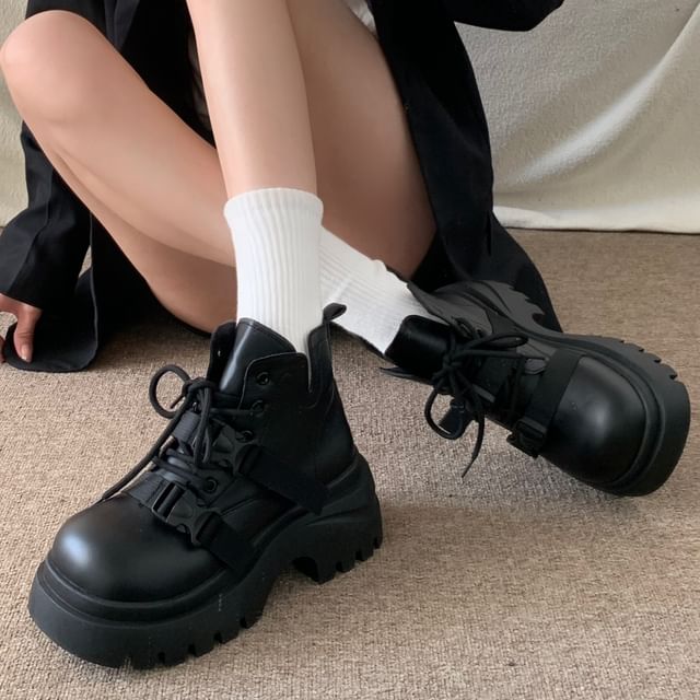 Faux Leather Platform Short Boots
