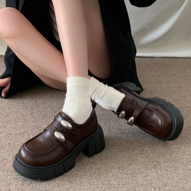 Faux Leather Double Strap Platform Loafers