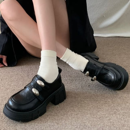 Faux Leather Double Strap Platform Loafers
