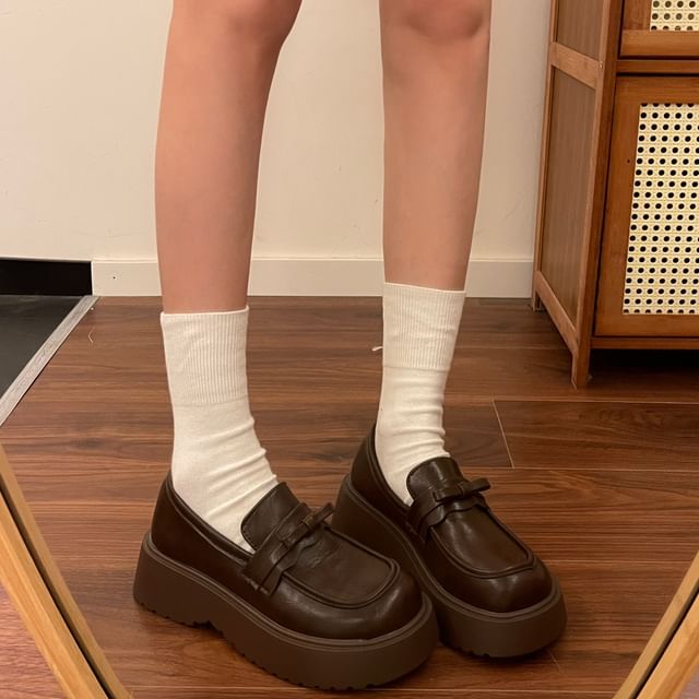 Faux Leather Plain Loafers