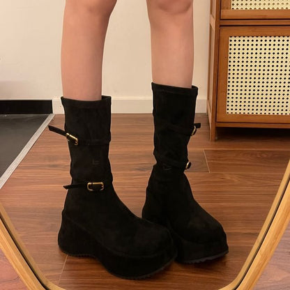 Hidden Wedge Plain Mid Calf Boots