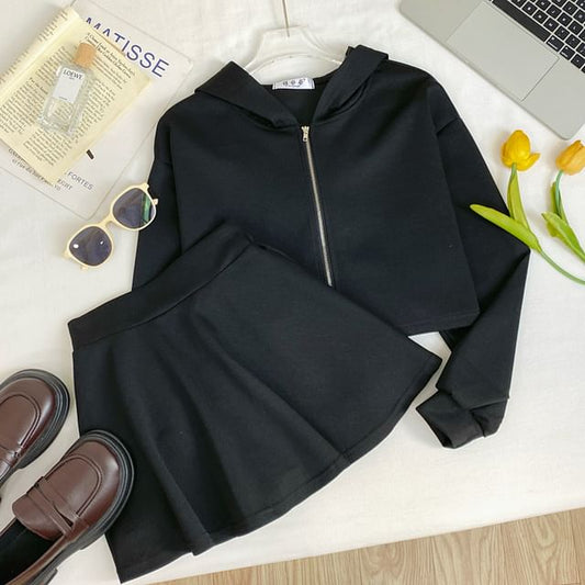 Zip Hoodie and High-Waist Mini A-Line Skirt Set