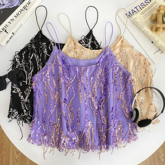 Sequined Fringe Camisole Top