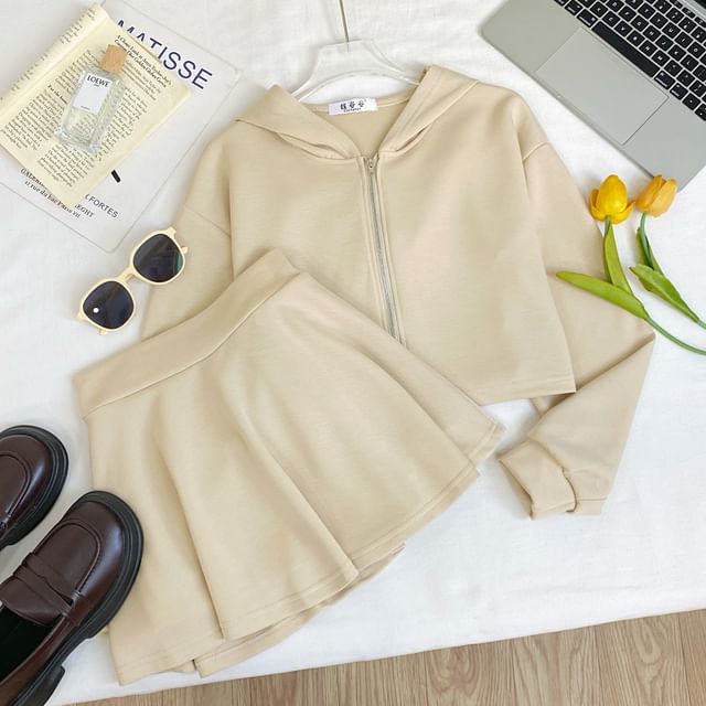 Zip Hoodie and High-Waist Mini A-Line Skirt Set