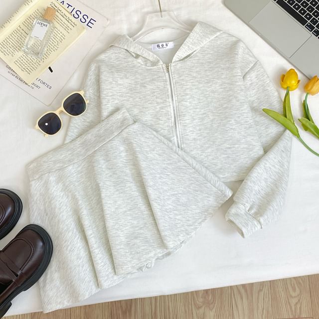 Zip Hoodie and High-Waist Mini A-Line Skirt Set