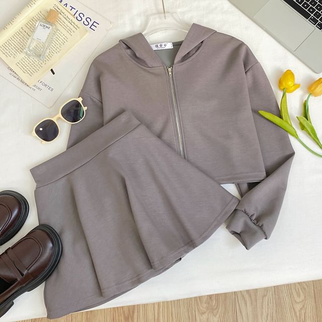 Zip Hoodie and High-Waist Mini A-Line Skirt Set