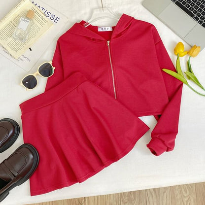 Zip Hoodie and High-Waist Mini A-Line Skirt Set