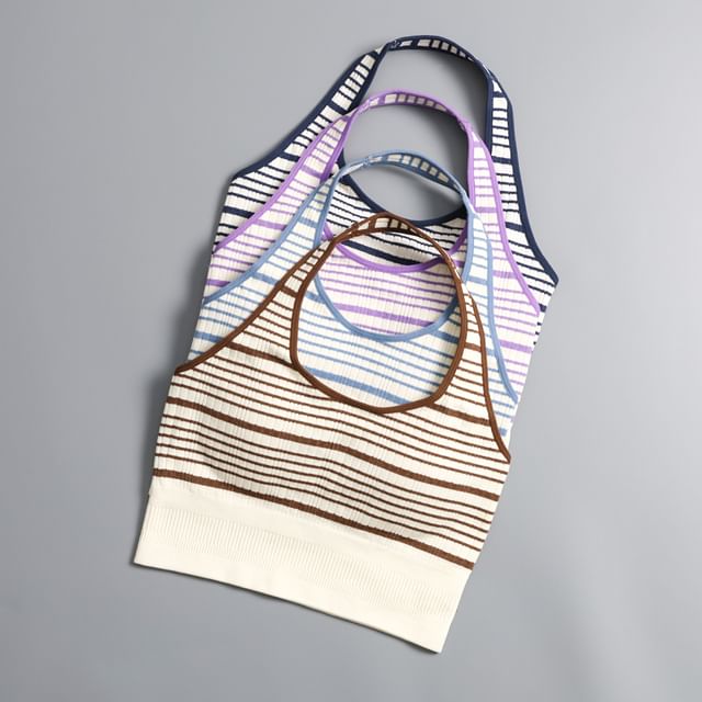 Striped Halter-Style Tank Top with Neck Tie