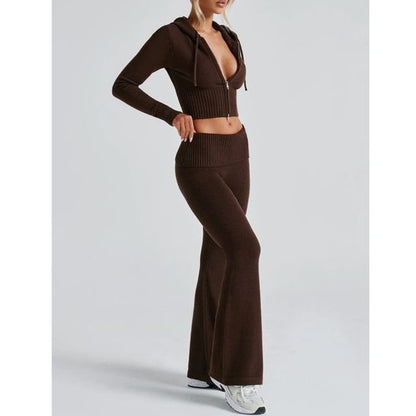 Long-Sleeve Crop Top and Low-Rise Flared Pants Set