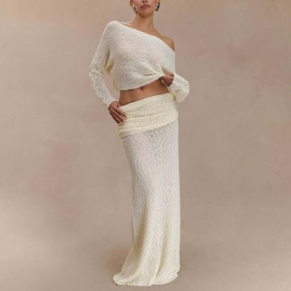 Long-Sleeve Crop Top and High-Waist Maxi Skirt Set
