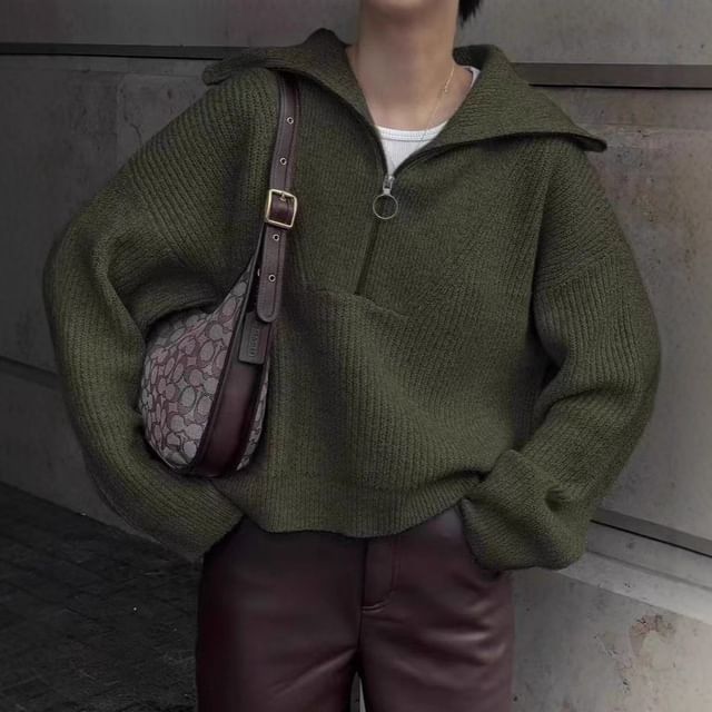 Solid Half-Zip Pullover Sweater