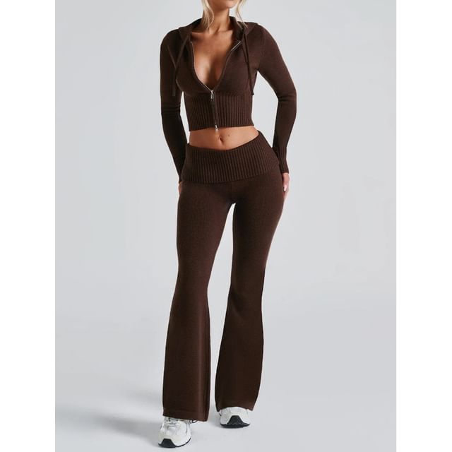 Long-Sleeve Crop Top and Low-Rise Flared Pants Set