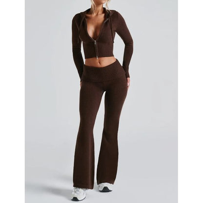 Long-Sleeve Crop Top and Low-Rise Flared Pants Set