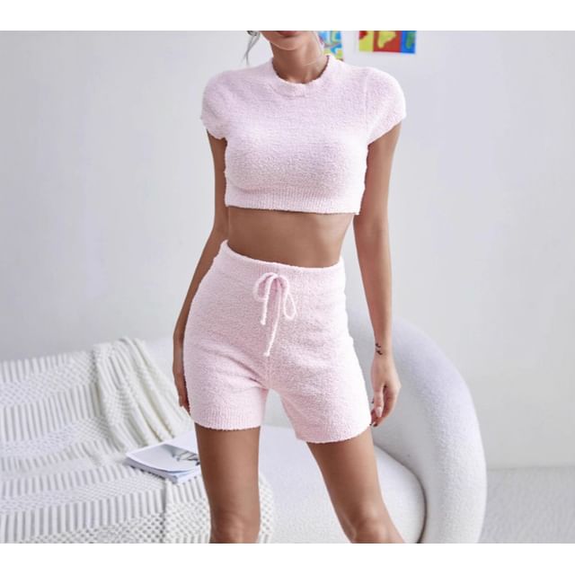 Short-Sleeve Knit Top and High-Waist Hot Pants Set