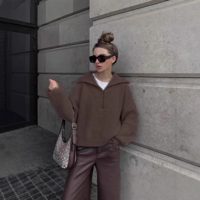 Solid Half-Zip Pullover Sweater