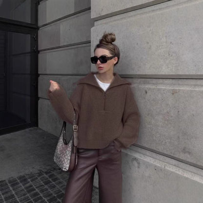 Solid Half-Zip Pullover Sweater