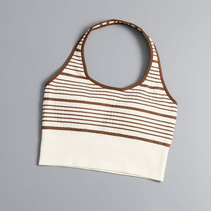 Striped Halter-Style Tank Top with Neck Tie