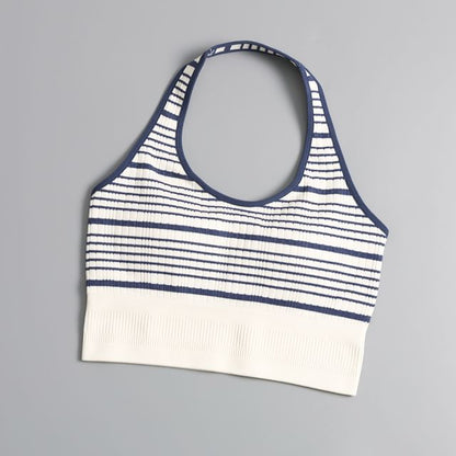 Striped Halter-Style Tank Top with Neck Tie