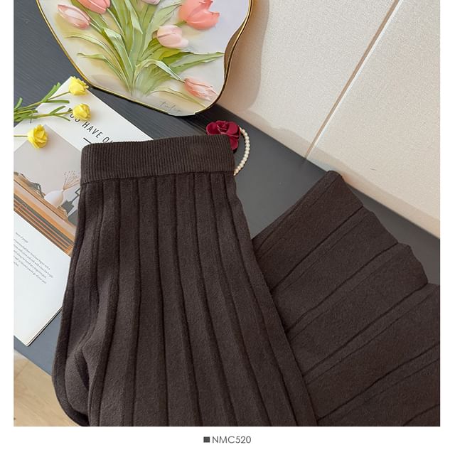 Ribbed Knit Maxi A-Line Skirt with High Waist