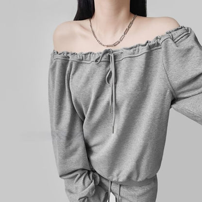 Off-Shoulder Pullover with Drawstring Detail