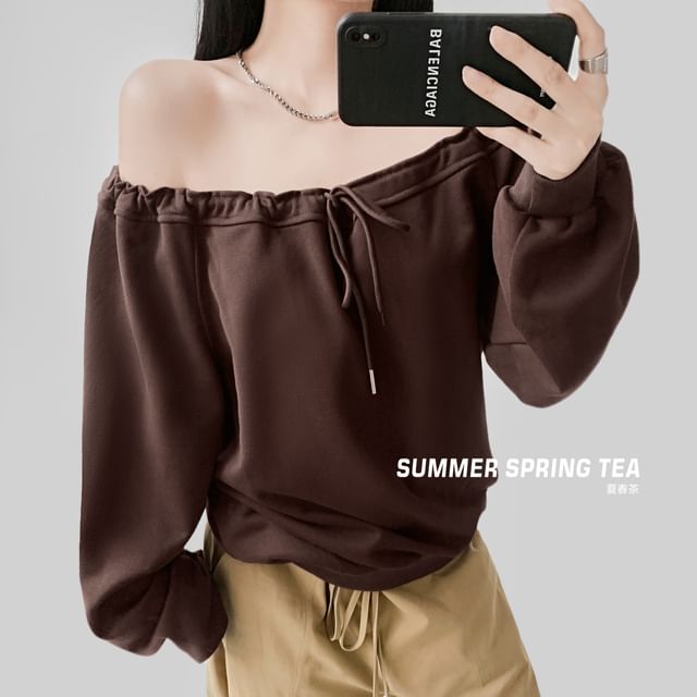 Off-Shoulder Pullover with Drawstring Detail