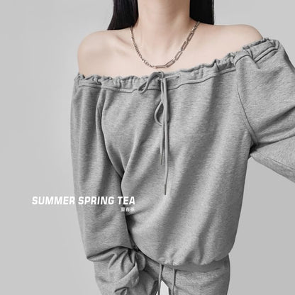 Off-Shoulder Pullover with Drawstring Detail