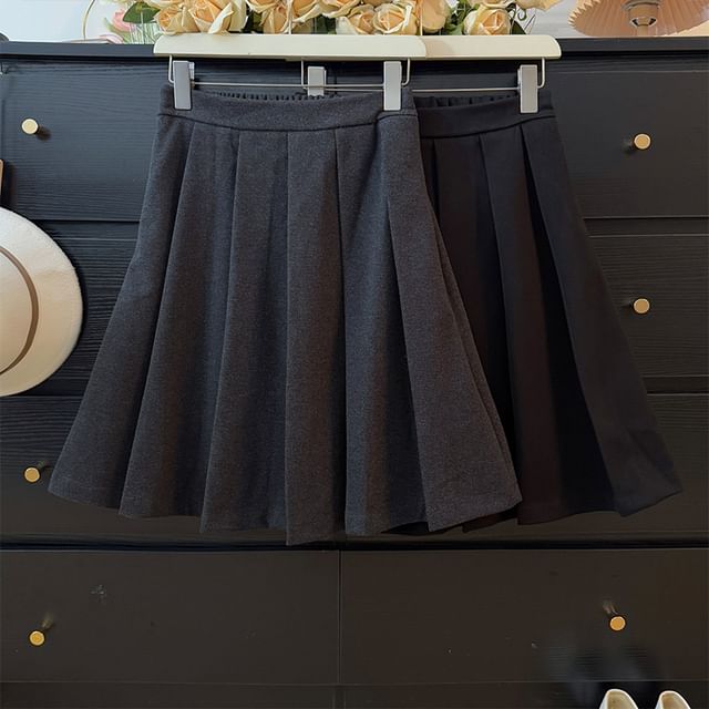 High Rise Solid Midi Pleated A-Line Skirt