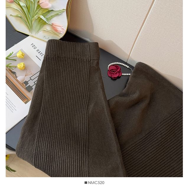 High Rise Ribbed Knit Maxi A-Line Skirt