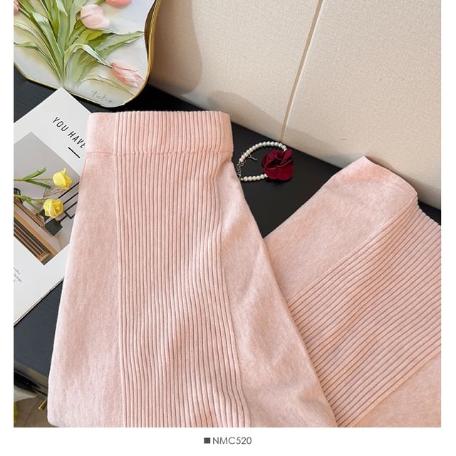 High Rise Ribbed Knit Maxi A-Line Skirt