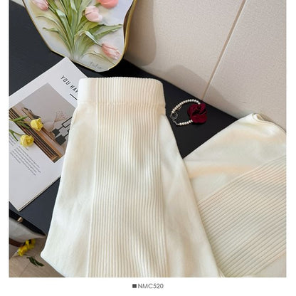 High Rise Ribbed Knit Maxi A-Line Skirt