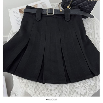 High Waist Mini Pleated A-Line Skirt