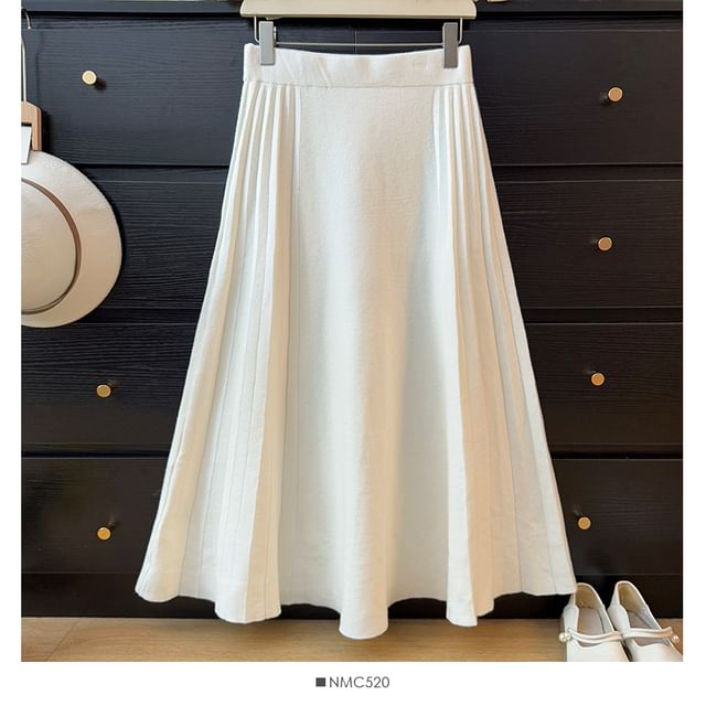 Solid Midi Pleated A-Line Skirt