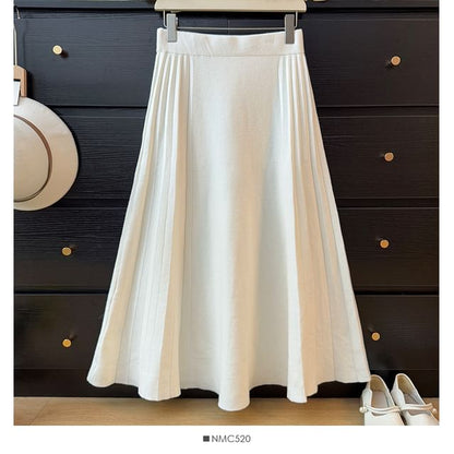 Solid Midi Pleated A-Line Skirt