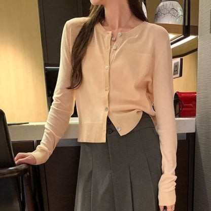 Round Neck Plain Cardigan