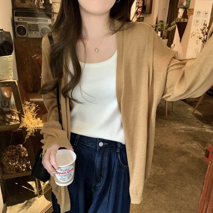 Plain Open Front Cardigan