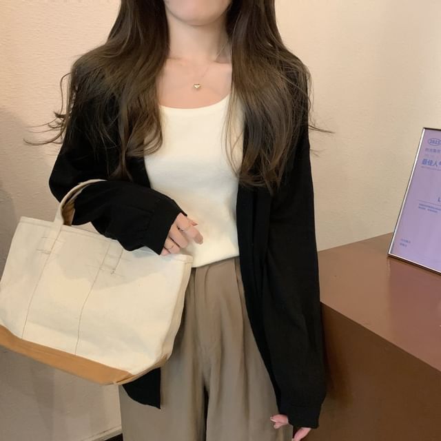 Plain Open Front Cardigan