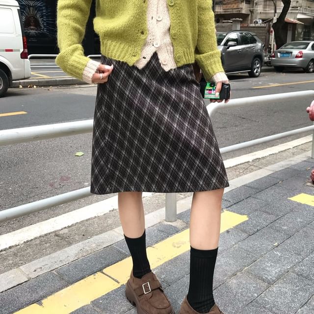 Plaid A-Line Skirt (Various Designs) High Rise