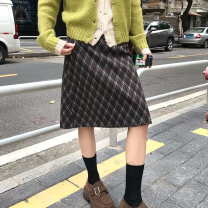 Plaid A-Line Skirt (Various Designs) High Rise
