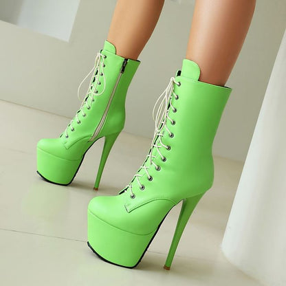 Platform Lace Up Stiletto Short Boots