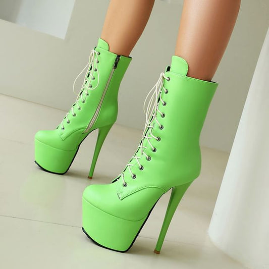 Platform Lace Up Stiletto Short Boots