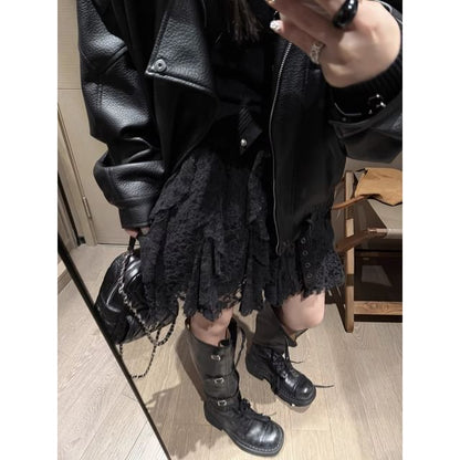 Lace-Trim A-Line Mini Skirt High Waist