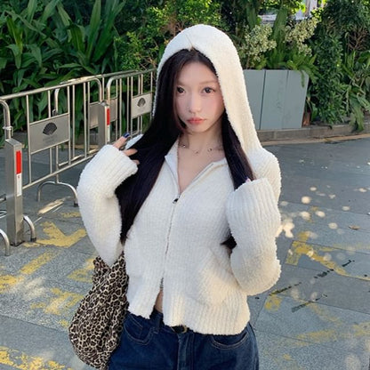 Plain Hooded Zip Cardigan
