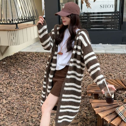 Striped Drawstring Hooded Cardigan (Various Designs)